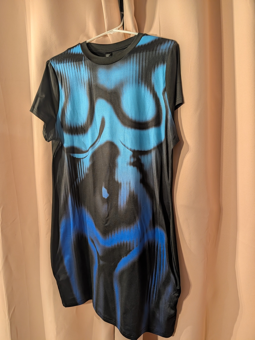 SHEIN Black and Blue Abstract Short Sleeve Tee Dress